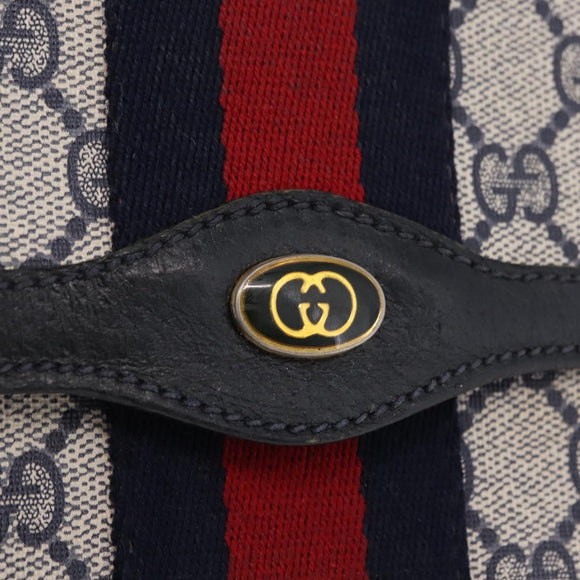 GUCCI GG Supreme Sherry Line Clutch Bag PVC Navy Gold Tone 89 01 006 Auth 208113