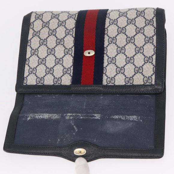 GUCCI GG Supreme Sherry Line Clutch Bag PVC Navy Gold Tone 89 01 006 Auth 208113