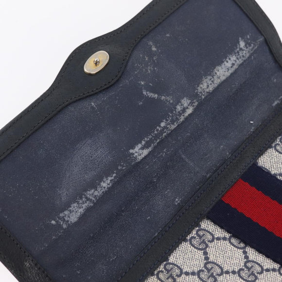 GUCCI GG Supreme Sherry Line Clutch Bag PVC Navy Gold Tone 89 01 006 Auth 208113