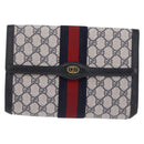 GUCCI GG Supreme Sherry Line Clutch Bag PVC Navy Gold Tone 89 01 006 Auth 208113-13