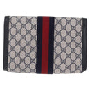 GUCCI GG Supreme Sherry Line Clutch Bag PVC Navy Gold Tone 89 01 006 Auth 208113-2