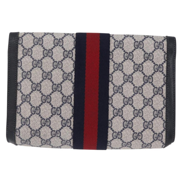 GUCCI GG Supreme Sherry Line Clutch Bag PVC Navy Gold Tone 89 01 006 Auth 208113