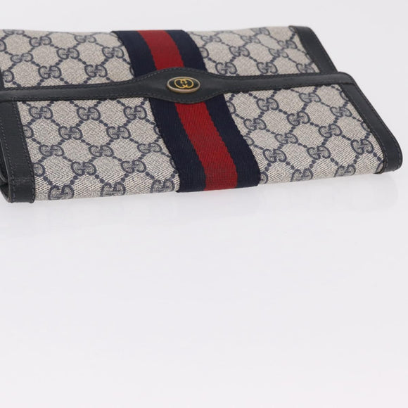 GUCCI GG Supreme Sherry Line Clutch Bag PVC Navy Gold Tone 89 01 006 Auth 208113