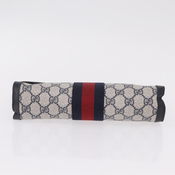 GUCCI GG Supreme Sherry Line Clutch Bag PVC Navy Gold Tone 89 01 006 Auth 208113