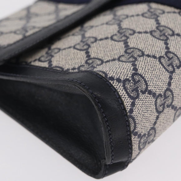 GUCCI GG Supreme Sherry Line Clutch Bag PVC Navy Gold Tone 89 01 006 Auth 208113