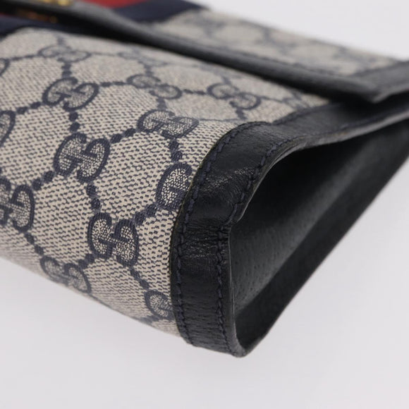 GUCCI GG Supreme Sherry Line Clutch Bag PVC Navy Gold Tone 89 01 006 Auth 208113