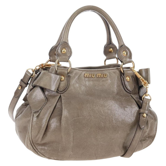 Miu Miu Vitellolux Hand Bag Leather 2way Brown Gold Tone Auth 208116V