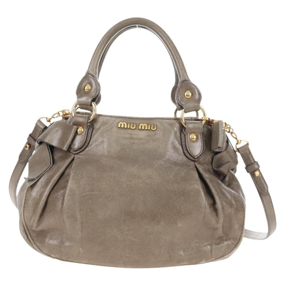 Miu Miu Vitellolux Hand Bag Leather 2way Brown Gold Tone Auth 208116V