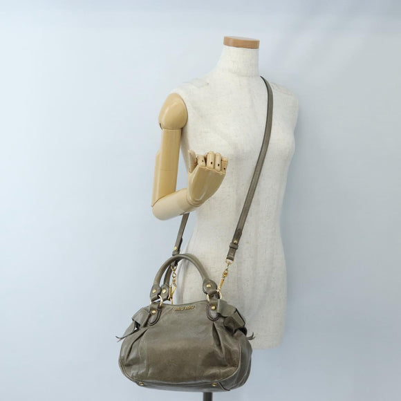 Miu Miu Vitellolux Hand Bag Leather 2way Brown Gold Tone Auth 208116V