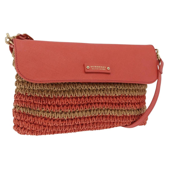 BURBERRY Shoulder Bag Raffia Pink Gold Tone Auth 208117A