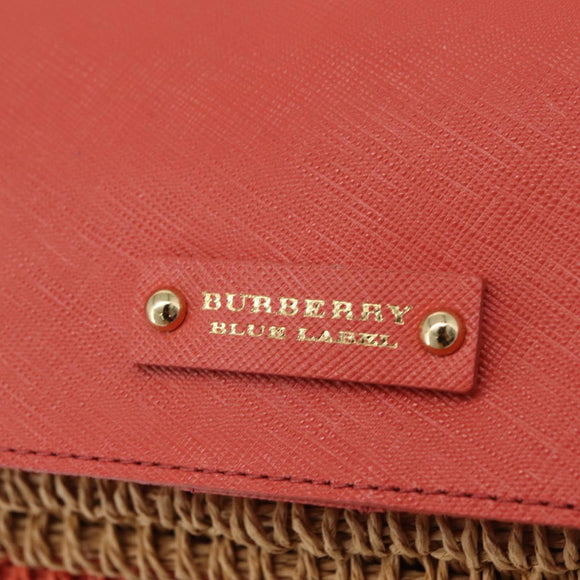BURBERRY Shoulder Bag Raffia Pink Gold Tone Auth 208117A