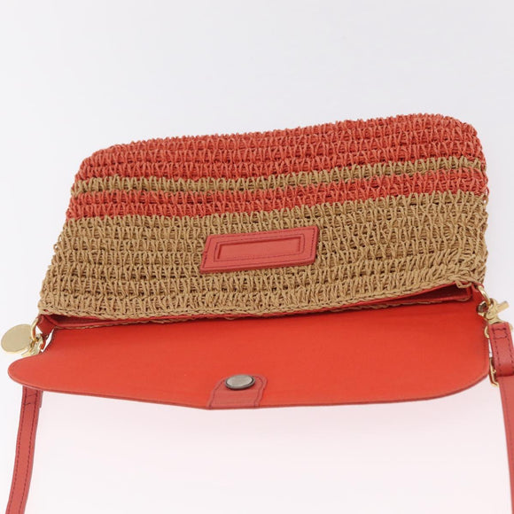 BURBERRY Shoulder Bag Raffia Pink Gold Tone Auth 208117A