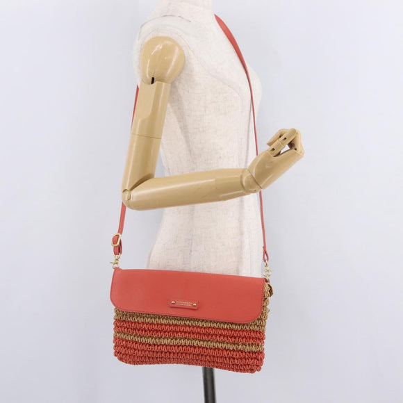 BURBERRY Shoulder Bag Raffia Pink Gold Tone Auth 208117A