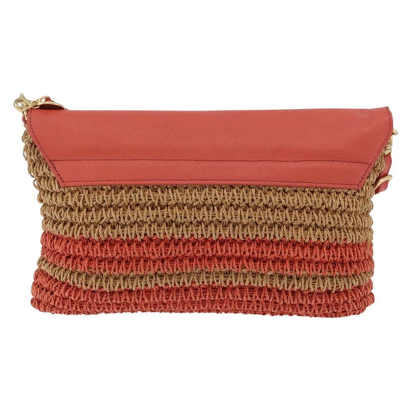 BURBERRY Shoulder Bag Raffia Pink Gold Tone Auth 208117A