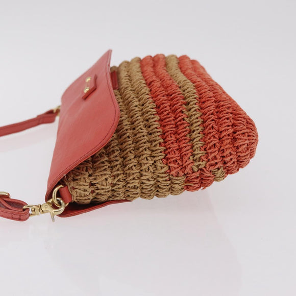 BURBERRY Shoulder Bag Raffia Pink Gold Tone Auth 208117A