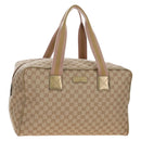 GUCCI GG Canvas Boston Bag Beige Gold Tone 153240 Auth 208120V-1
