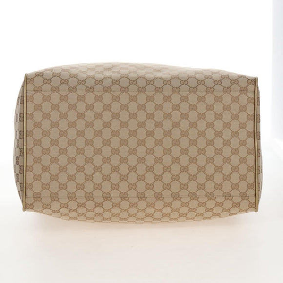 GUCCI GG Canvas Boston Bag Beige Gold Tone 153240 Auth 208120V