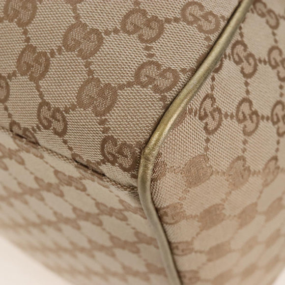 GUCCI GG Canvas Boston Bag Beige Gold Tone 153240 Auth 208120V