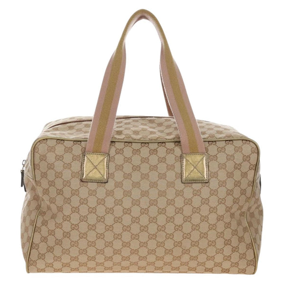GUCCI GG Canvas Boston Bag Beige Gold Tone 153240 Auth 208120V