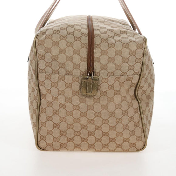 GUCCI GG Canvas Boston Bag Beige Gold Tone 153240 Auth 208120V