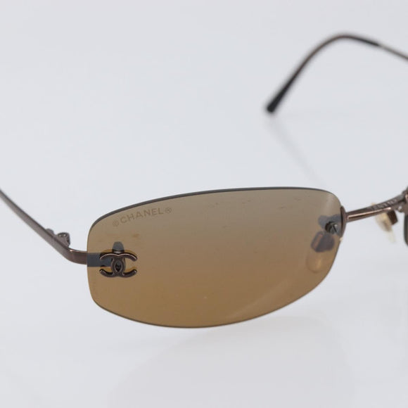 CHANEL COCO Mark Sunglasses Metal Brown CC Auth 208121V