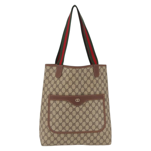 GUCCI GG Supreme Web Sherry Line Tote Bag PVC Beige 002 123 6487 Auth 208122A