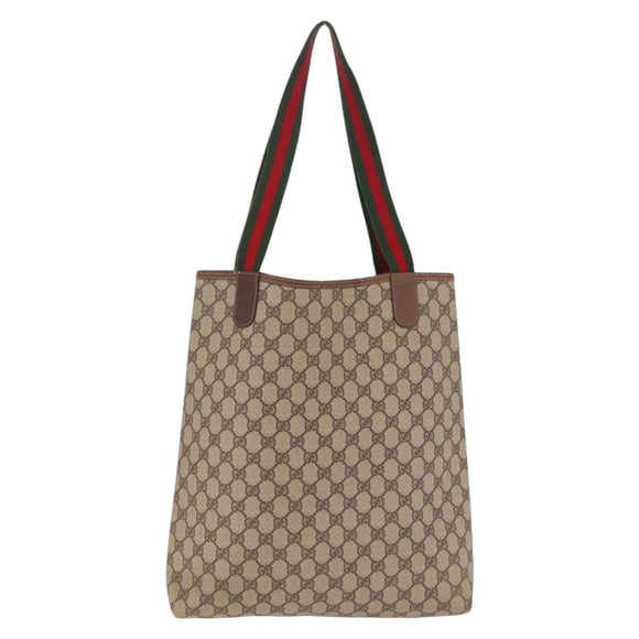 GUCCI GG Supreme Web Sherry Line Tote Bag PVC Beige 002 123 6487 Auth 208122A