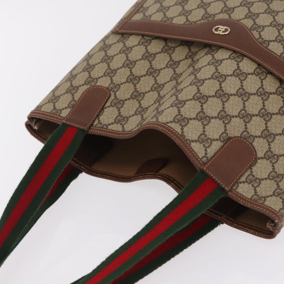 GUCCI GG Supreme Web Sherry Line Tote Bag PVC Beige 002 123 6487 Auth 208122A