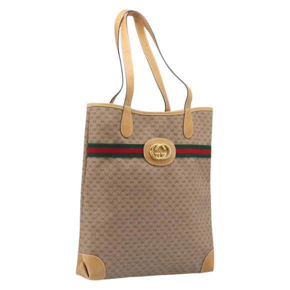GUCCI Micro GG Web Sherry Line Tote Bag PVC Beige Gold 002 904 0131 Auth 208124