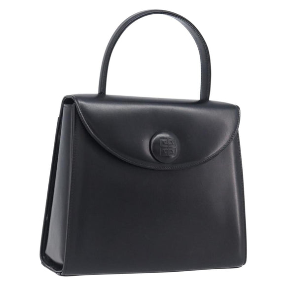 GIVENCHY Hand Bag Leather Black Gold Tone Auth 208128A
