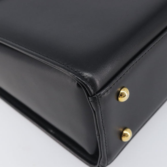 GIVENCHY Hand Bag Leather Black Gold Tone Auth 208128A