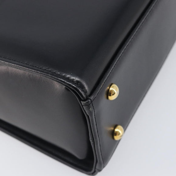 GIVENCHY Hand Bag Leather Black Gold Tone Auth 208128A