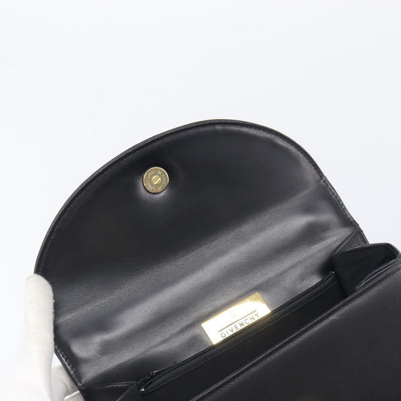 GIVENCHY Hand Bag Leather Black Gold Tone Auth 208128A