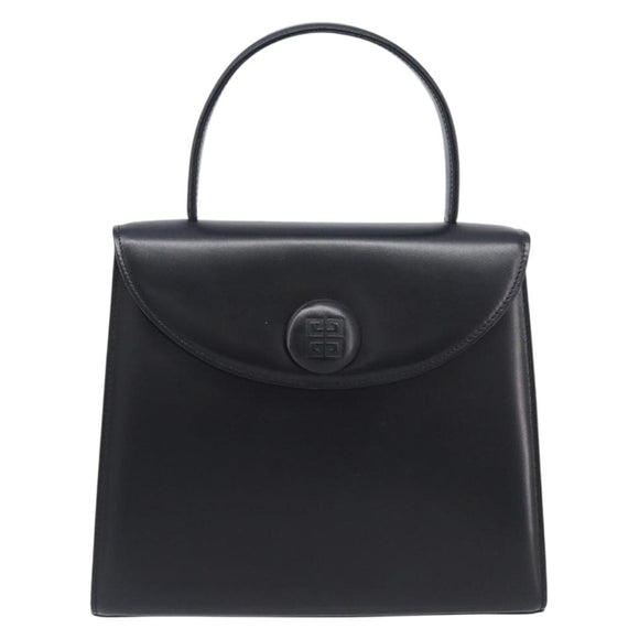 GIVENCHY Hand Bag Leather Black Gold Tone Auth 208128A