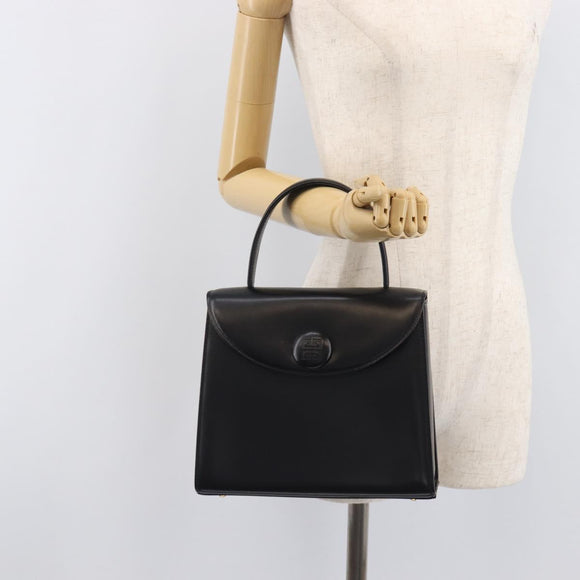 GIVENCHY Hand Bag Leather Black Gold Tone Auth 208128A