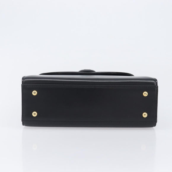 GIVENCHY Hand Bag Leather Black Gold Tone Auth 208128A