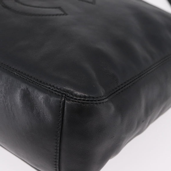 CHANEL Shoulder Bag Leather Black Gold Tone CC Auth 208135V