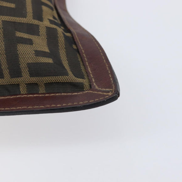 FENDI Zucca Canvas Clutch Bag Brown Gold Tone Auth 208136