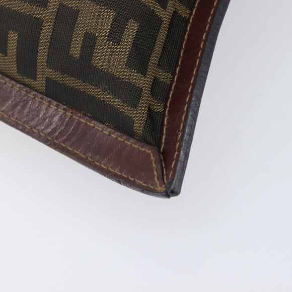 FENDI Zucca Canvas Clutch Bag Brown Gold Tone Auth 208136