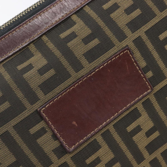 FENDI Zucca Canvas Clutch Bag Brown Gold Tone Auth 208136