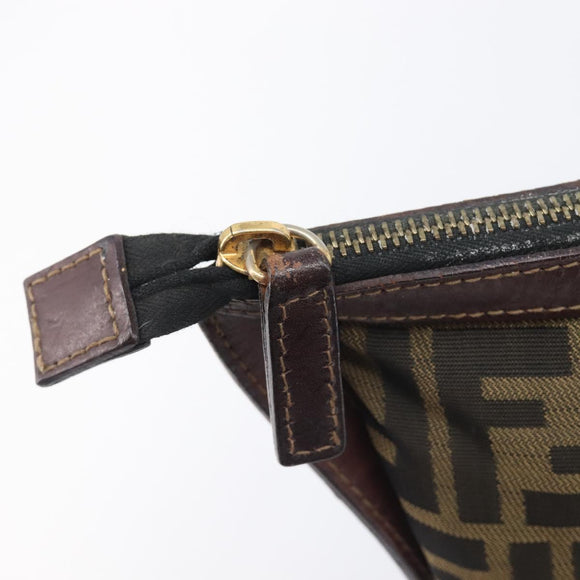 FENDI Zucca Canvas Clutch Bag Brown Gold Tone Auth 208136