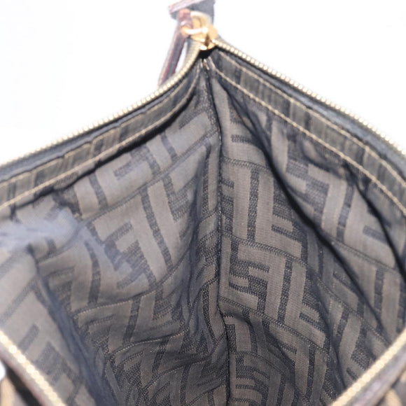 FENDI Zucca Canvas Clutch Bag Brown Gold Tone Auth 208136