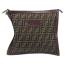 FENDI Zucca Canvas Clutch Bag Brown Gold Tone Auth 208136-2
