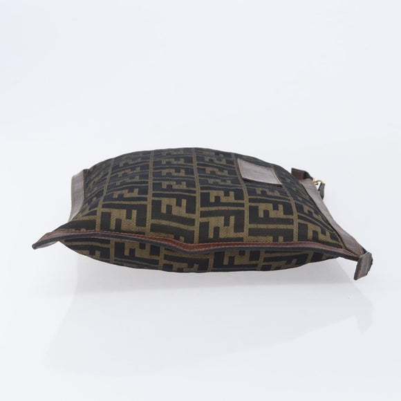 FENDI Zucca Canvas Clutch Bag Brown Gold Tone Auth 208136