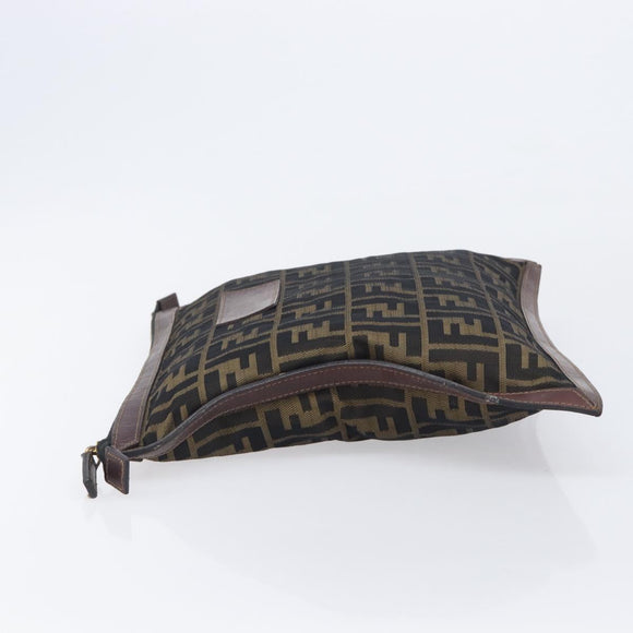 FENDI Zucca Canvas Clutch Bag Brown Gold Tone Auth 208136