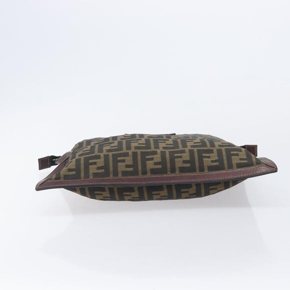 FENDI Zucca Canvas Clutch Bag Brown Gold Tone Auth 208136