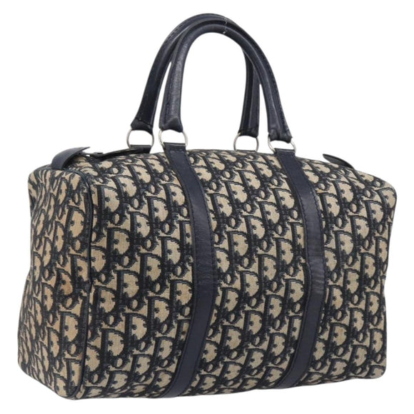 Christian Dior Trotter Canvas Boston Bag Navy Silver Auth 208142