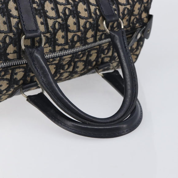 Christian Dior Trotter Canvas Boston Bag Navy Silver Auth 208142