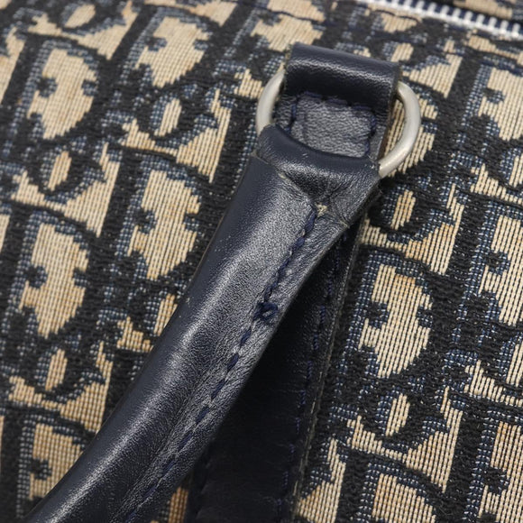 Christian Dior Trotter Canvas Boston Bag Navy Silver Auth 208142