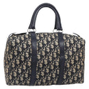 Christian Dior Trotter Canvas Boston Bag Navy Silver Auth 208142-2